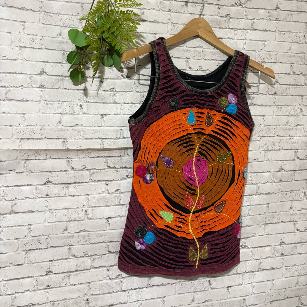 Upcycled Patchwork Hippie Scrap Floral Mineral Wash Tank - Picture 2 of 4